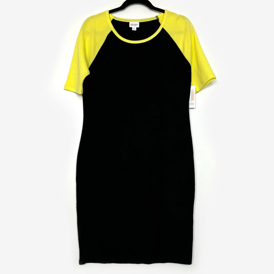 LuLaRoe Julia Bodycon Dress | L (12-14) | Black/Yellow | Colorblock | NWT