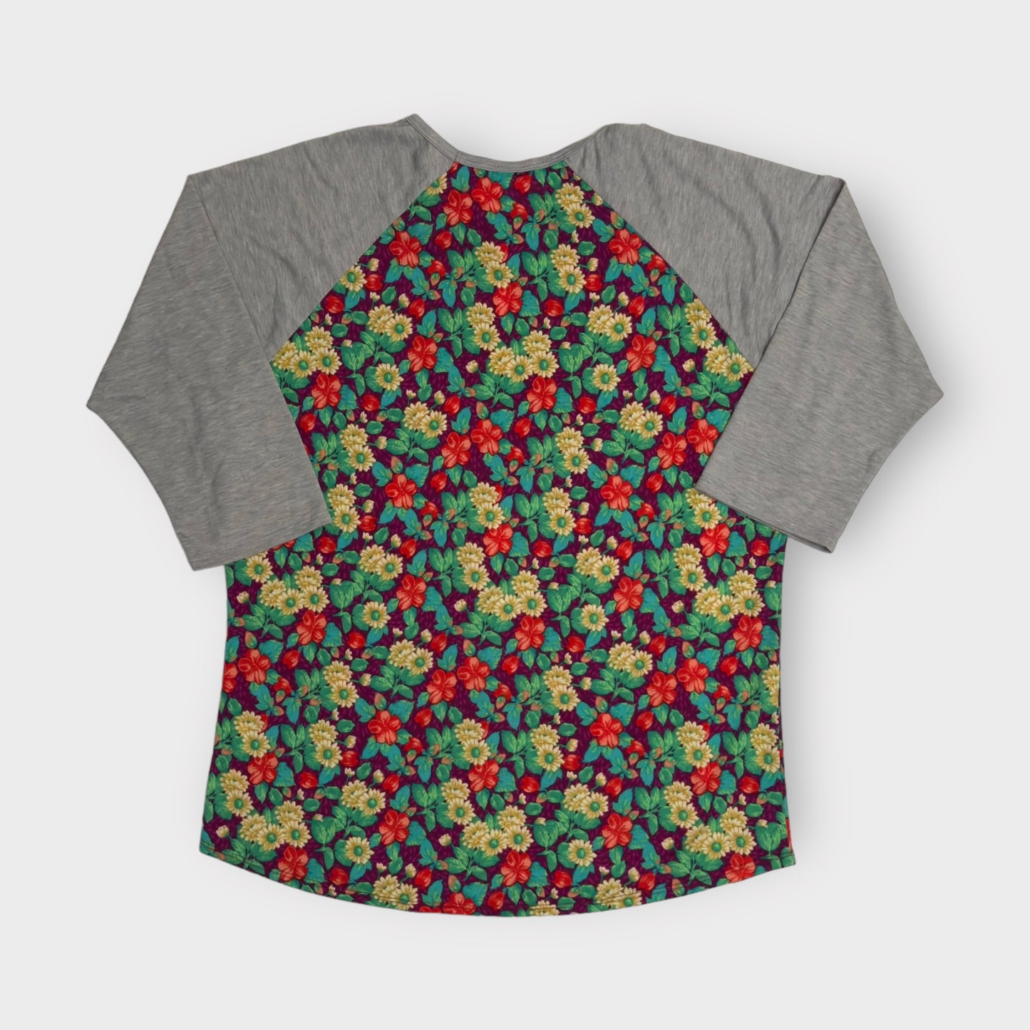 LuLaRoe | Randy Unisex Raglan Tee | 3XL | Green/Red Floral | Colorblock | NWT