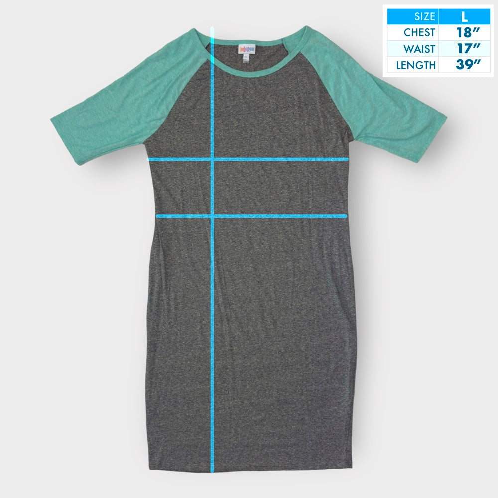 LuLaRoe Julia S/s Bodycon Dress | L (12-14) | Gray/Mint Colorblock | NWT