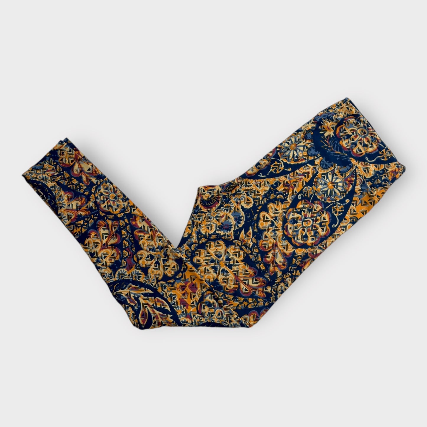 LuLaRoe Leggings | TC (12-18) | Navy/Yellow/Red Paisley Print | New