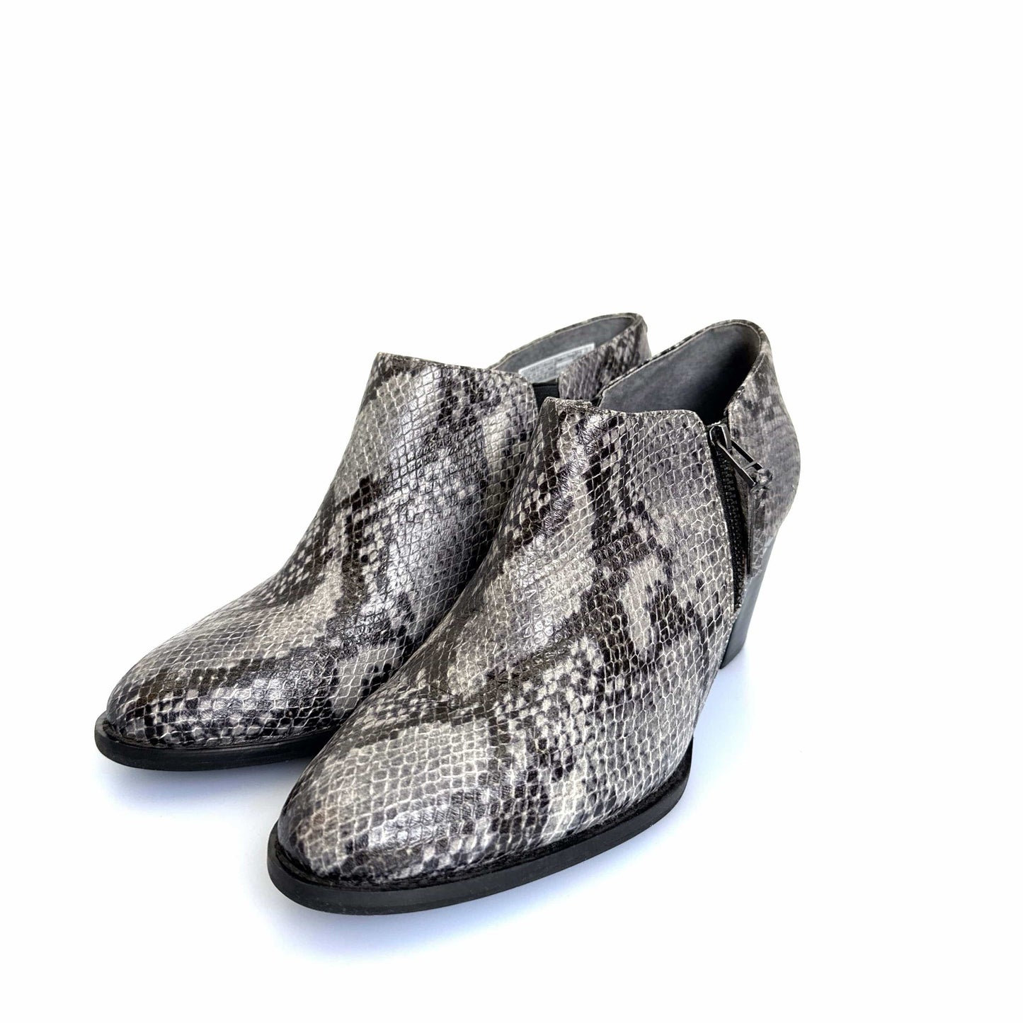 Vionic Womens Size 9.5 Gray Snakeskin 'Taber' Booties Side-Zip, Pre-Owned