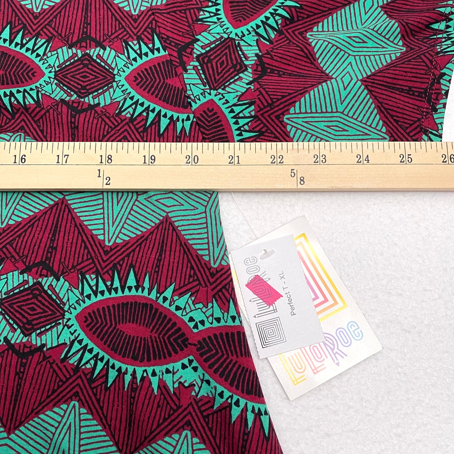 LuLaRoe Perfect T Swing Top | XL (18-20) | Green/Red Tribal Print | NWT