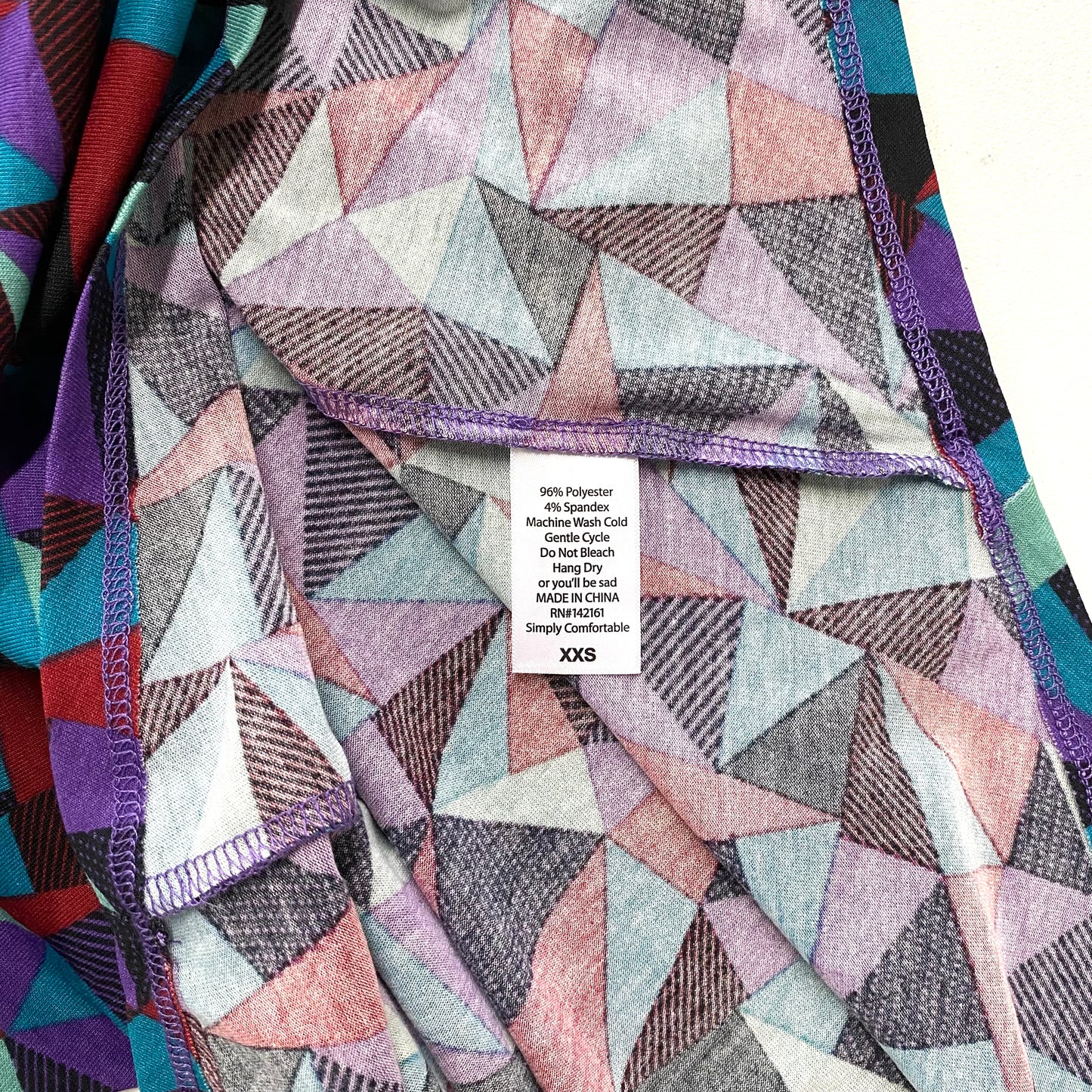 LuLaRoe Womens XXS Irma Purple/Red/Gree Geometric Triangle S/s Tunic Top NWT