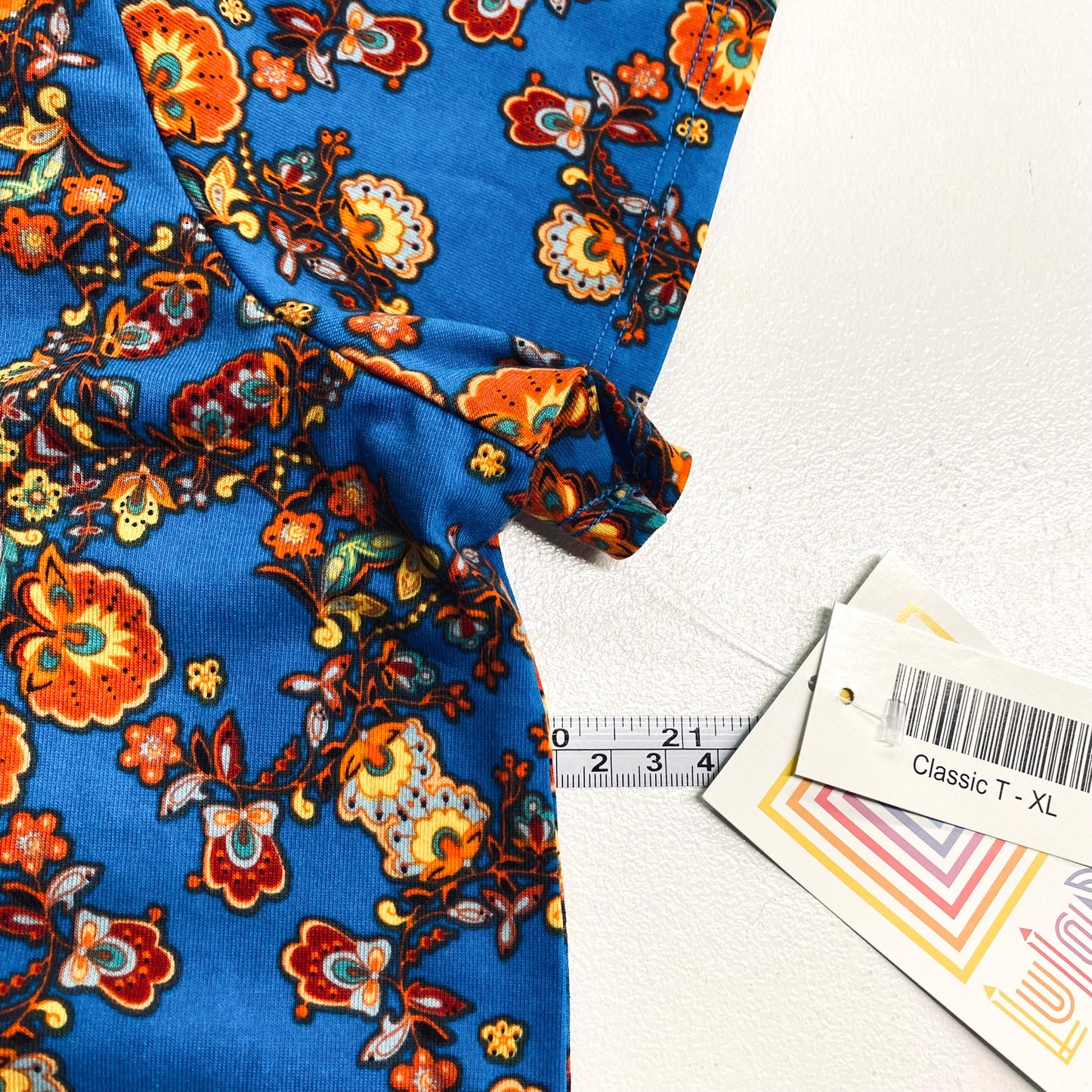 LuLaRoe Womens XL Sky Blue Orange Floral Classic T S/s Top Pre-Owned