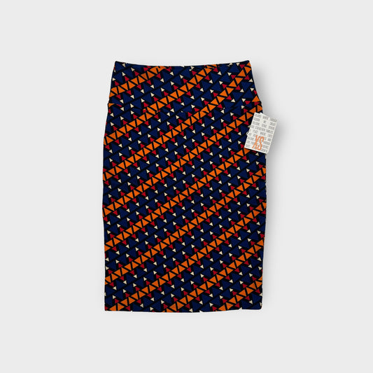 LuLaRoe Cassie Pencil Skirt | XS (2-4) | Blue/orange/red | Geometric/Triangles | NWT