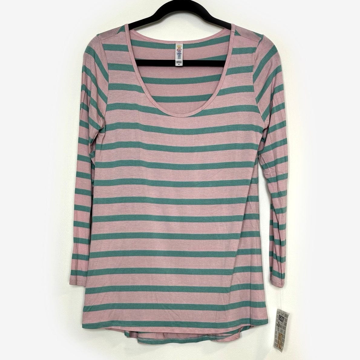 LuLaRoe Vault | Lynnae L/s Top |  Size: XS (2-4) | Pink/Green | Striped | NWT