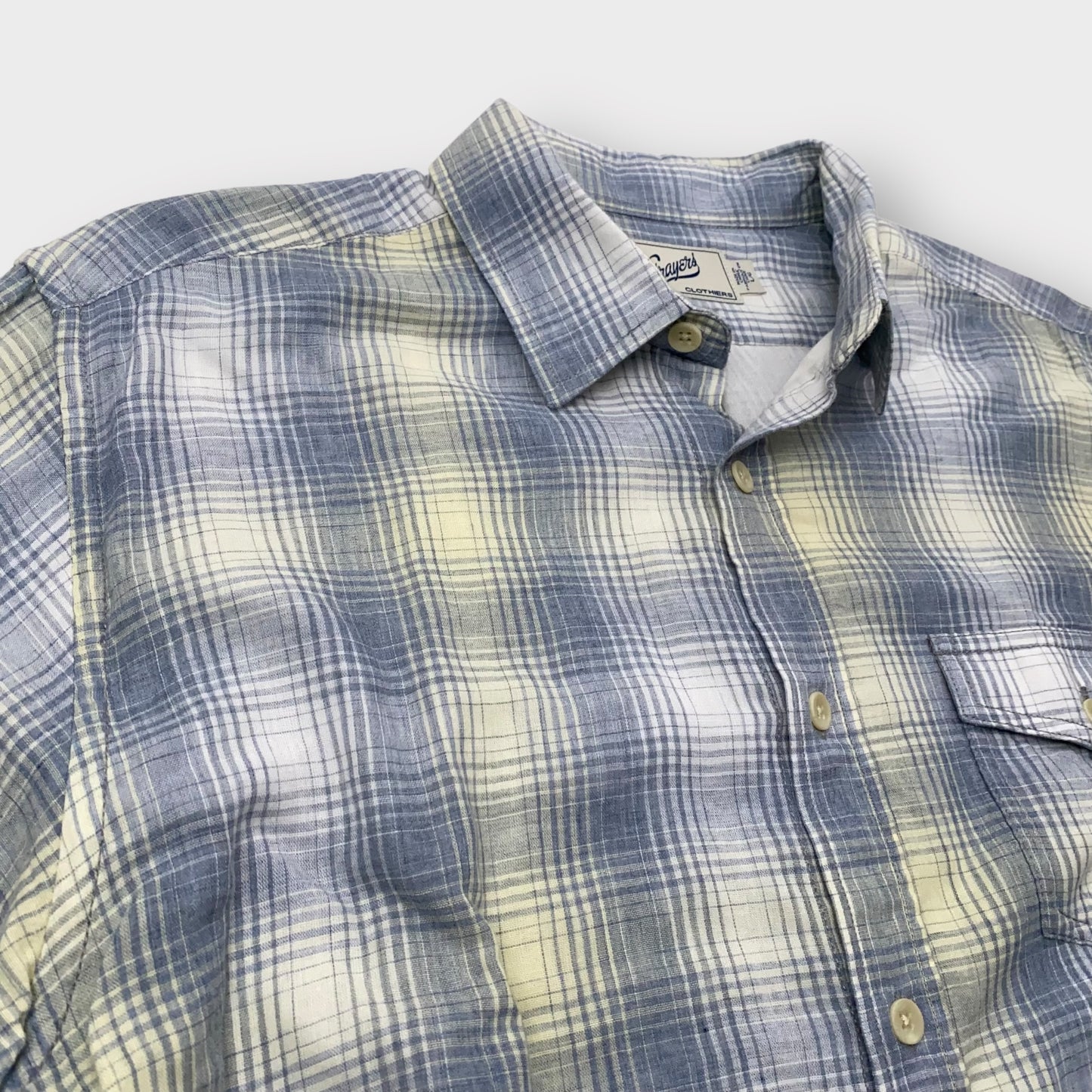 Grayers Men's Blue & White Plaid Flannel Long Sleeve Button-Up Shirt - Size L - Pre-Owned