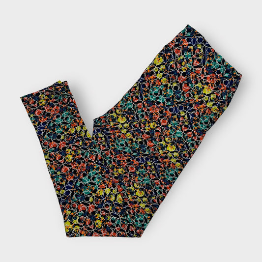 LuLaRoe Print Leggings | TC (12-18) | Black/Multicolor Geometric/Floral | New