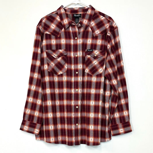 Wrangler Retro | Modern Boyfriend-Fit Snap-Up Plaid Flannel Shirt | Color: Biking Red | Size: XL | NWT
