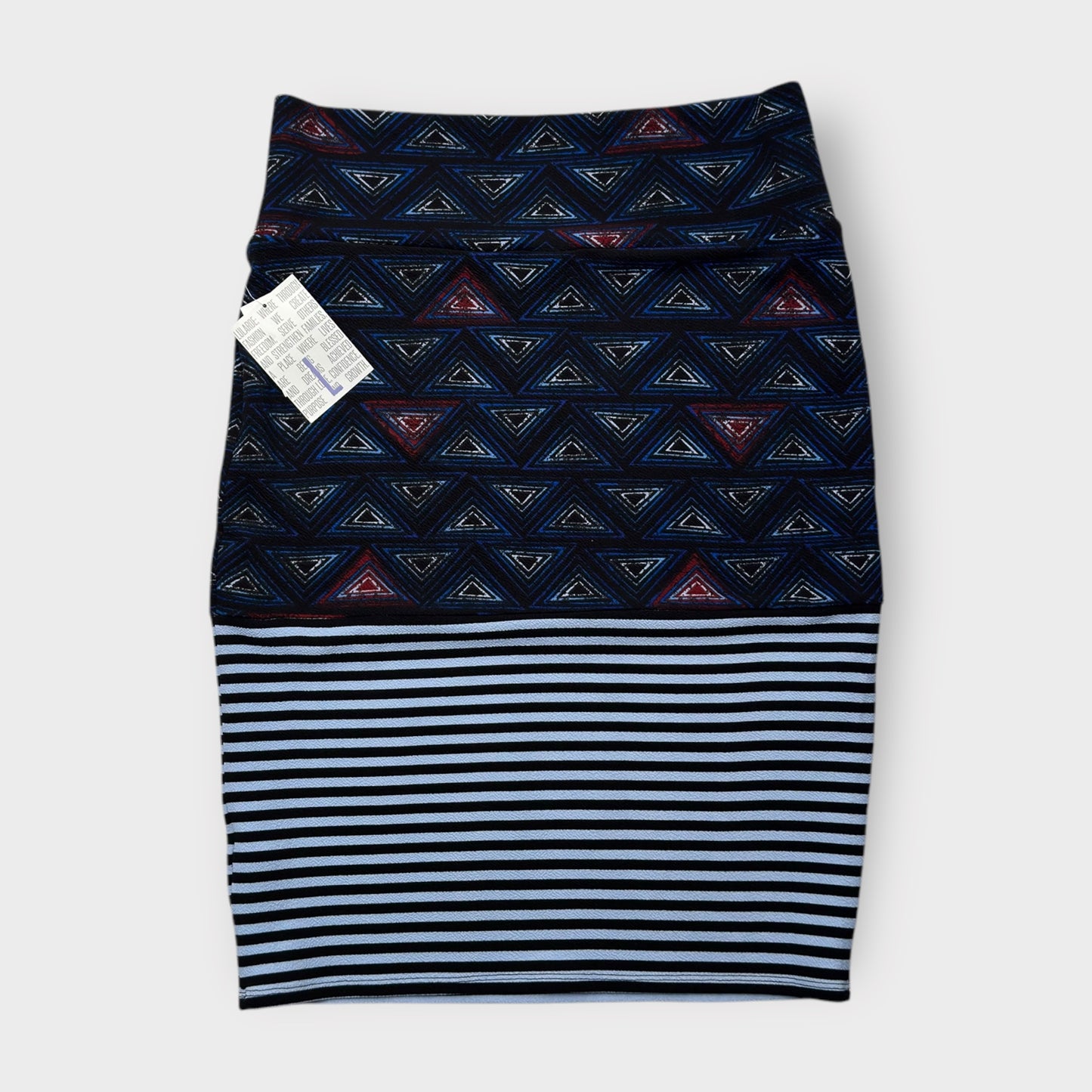 LuLaRoe Cassie Pencil Skirt - Blue Geometric Striped Mix - Women's L (14-16) - NWT