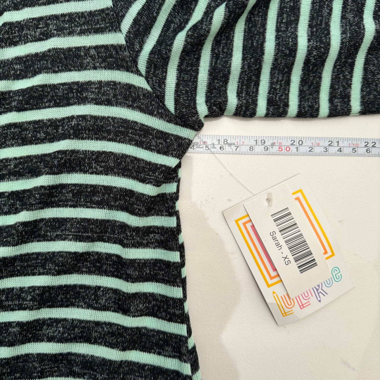 LuLaRoe | Sarah Cardigan Sweater | XS (00-4) | Black/Mint | Heathered/Striped | NWT