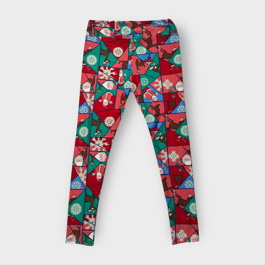 LuLaRoe Leggings Tall & Curvy (12-18) - Red & Green Patchwork Holiday Print - Ultra Soft Stretch Fabric