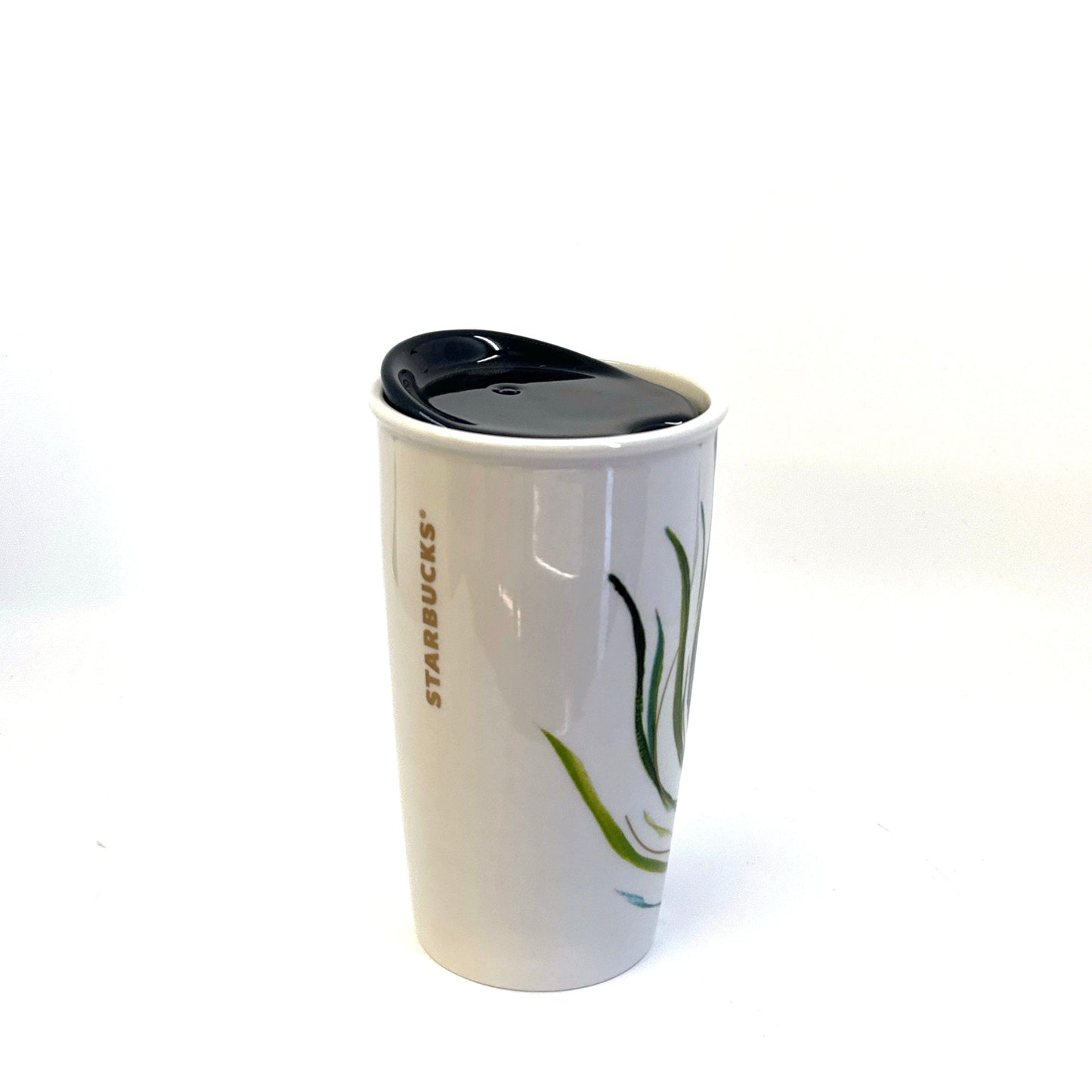 Starbucks | 2015 Ceramic Peacock Feather Mug w/Lid | Color: White/Blue | Size: 12 fl oz | RARE