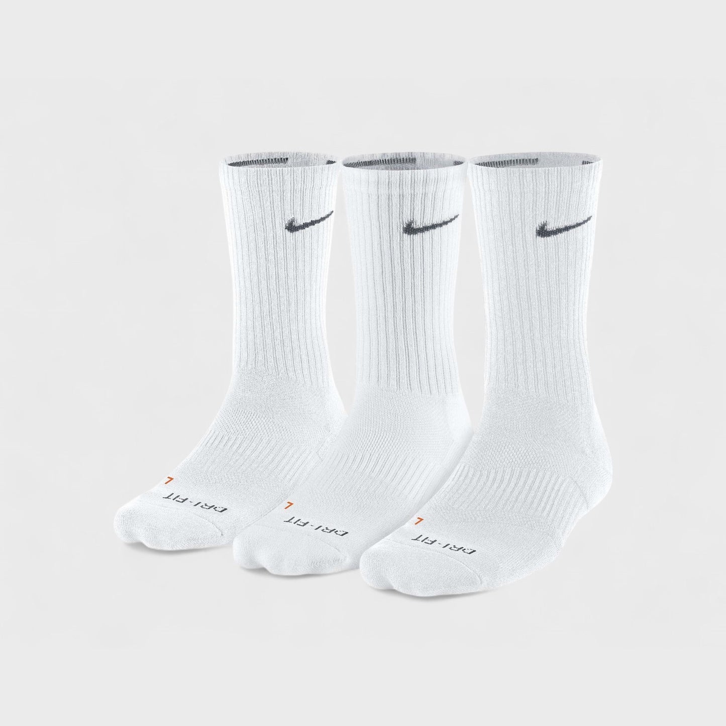 Nike Mens Dri-FIT Crew Socks | 3-Pair Large (8-12) | White Cushioned | New