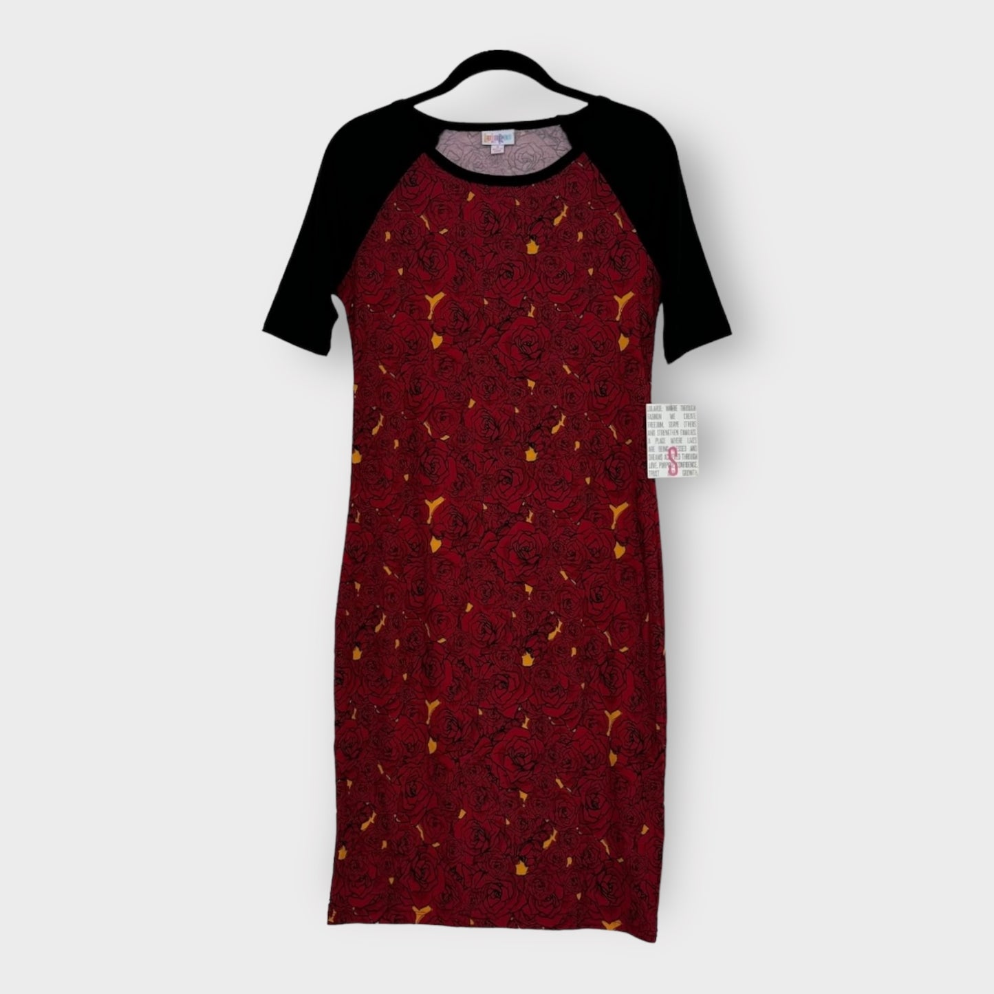 LuLaRoe Julia Bodycon Dress | S (4-6) | Red/Black | Raglan/Roses | NWT