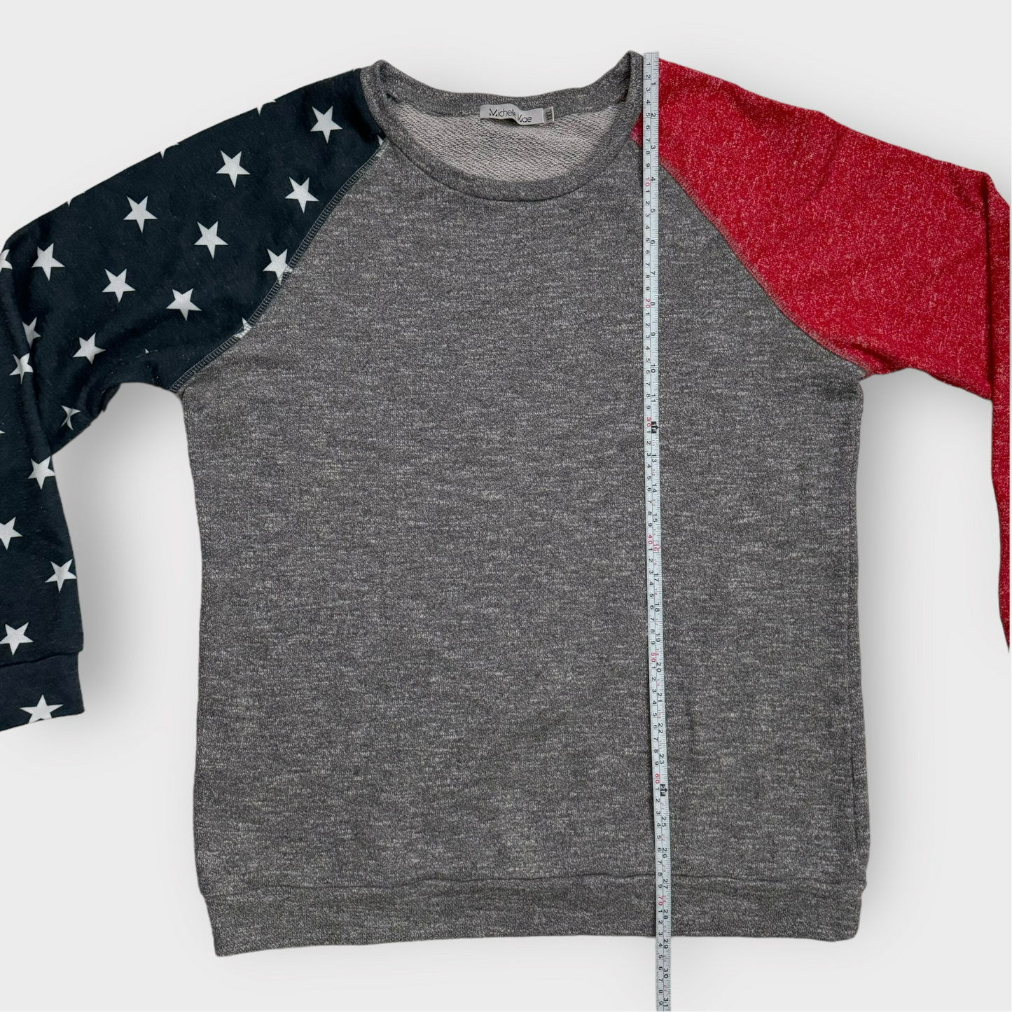 Michelle Mae Pullover Sweatshirt | 1XL | Gray/Red/Blue Stars | GUC