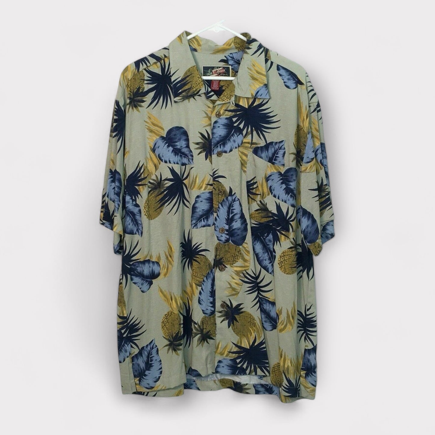 La Cabana Mens Hawaiian Lounge Shirt | Beige | Size XL | Tropical Floral Print | Rayon