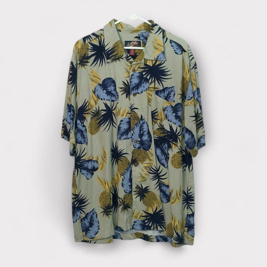 La Cabana Men's Hawaiian Lounge Shirt - Beige Tropical Floral Print - Size XL