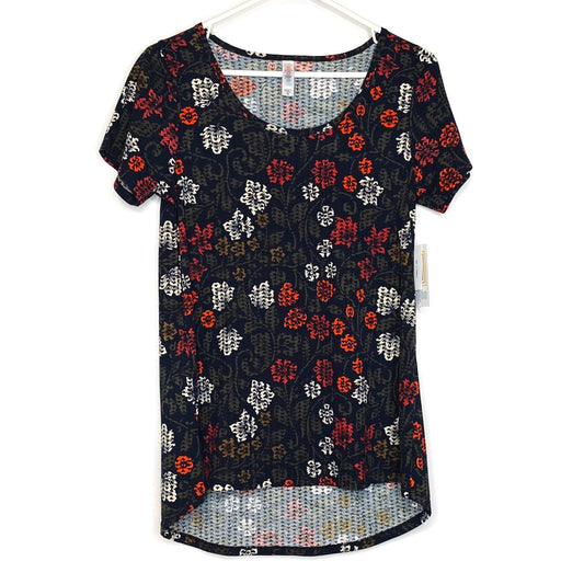 LuLaRoe Womens XS Black/Red Floral/Triangles Classic T Activewear Top S/s NWT