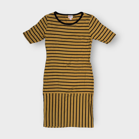 LuLaRoe Julia Bodycon Dress | S (4-6) | Gold/Black Stripes | NWT