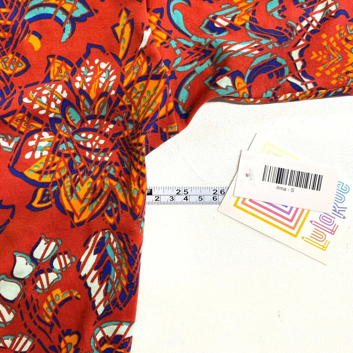 LuLaRoe Womens S Irma Orange/Multicolor Floral Pattern S/s Tunic Top NWT