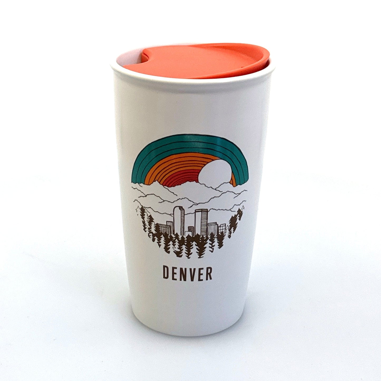 Starbucks | Denver Colorado Rainbow Mug w/Lid | Color: White/Orange | Size: 12 fl oz | Pre-Owned