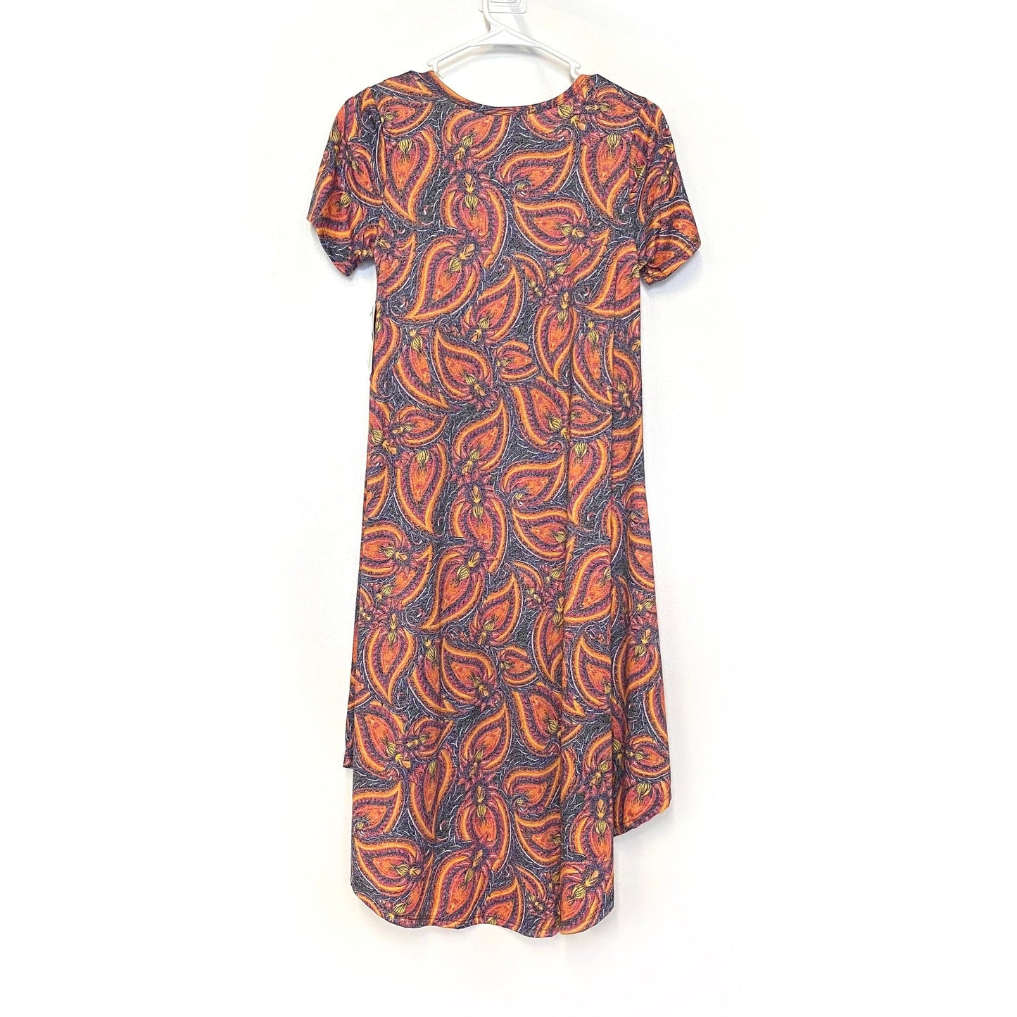 LuLaRoe Womens XXS Blue/Red/Orange Botanical-Paisley 'Carly' S/s Swing Dress NWT