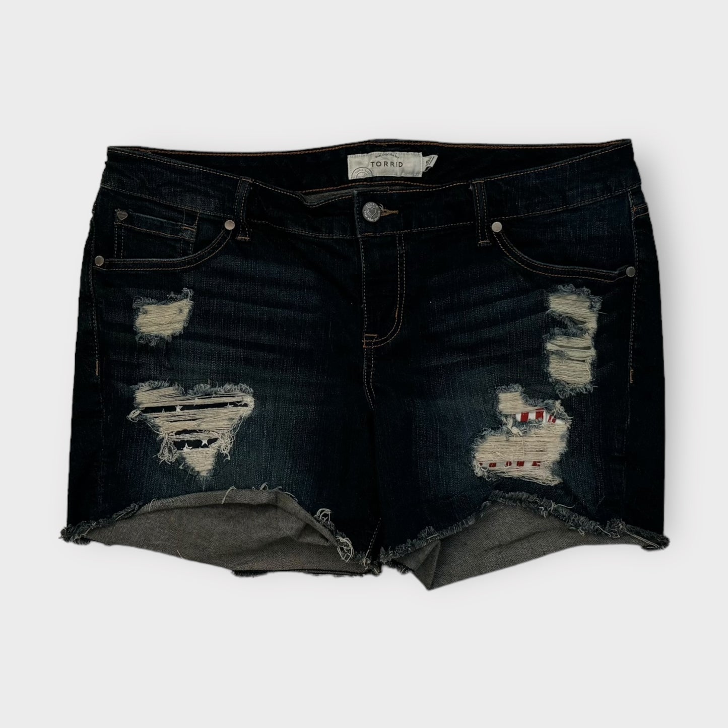 Torrid Cut-Off Denim Jean Shorts | 16 | Blue Distressed | Pre-Owned