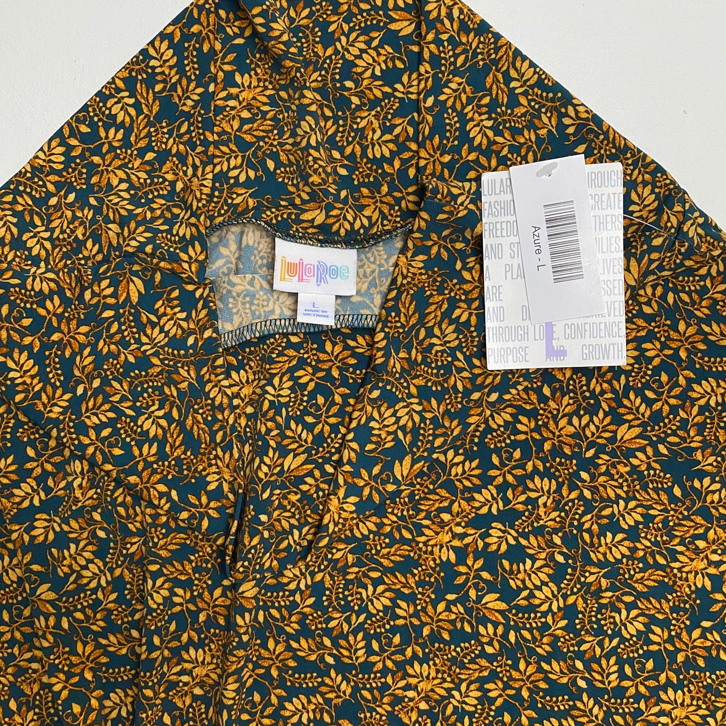 LuLaRoe Azure A-Line Skirt | L (10-12) | Blue/Gold Floral/Botanical | NWT