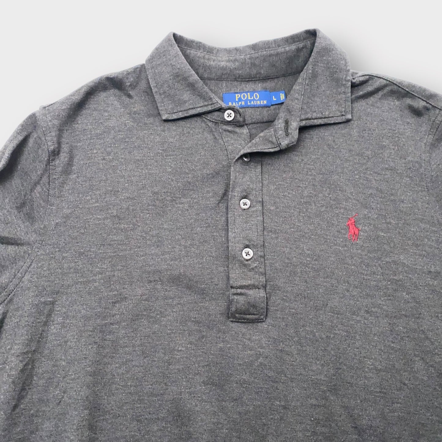 Polo by Ralph Lauren Men's Gray Classic Fit Long Sleeve Polo Shirt - Size L - Excellent Used Condition