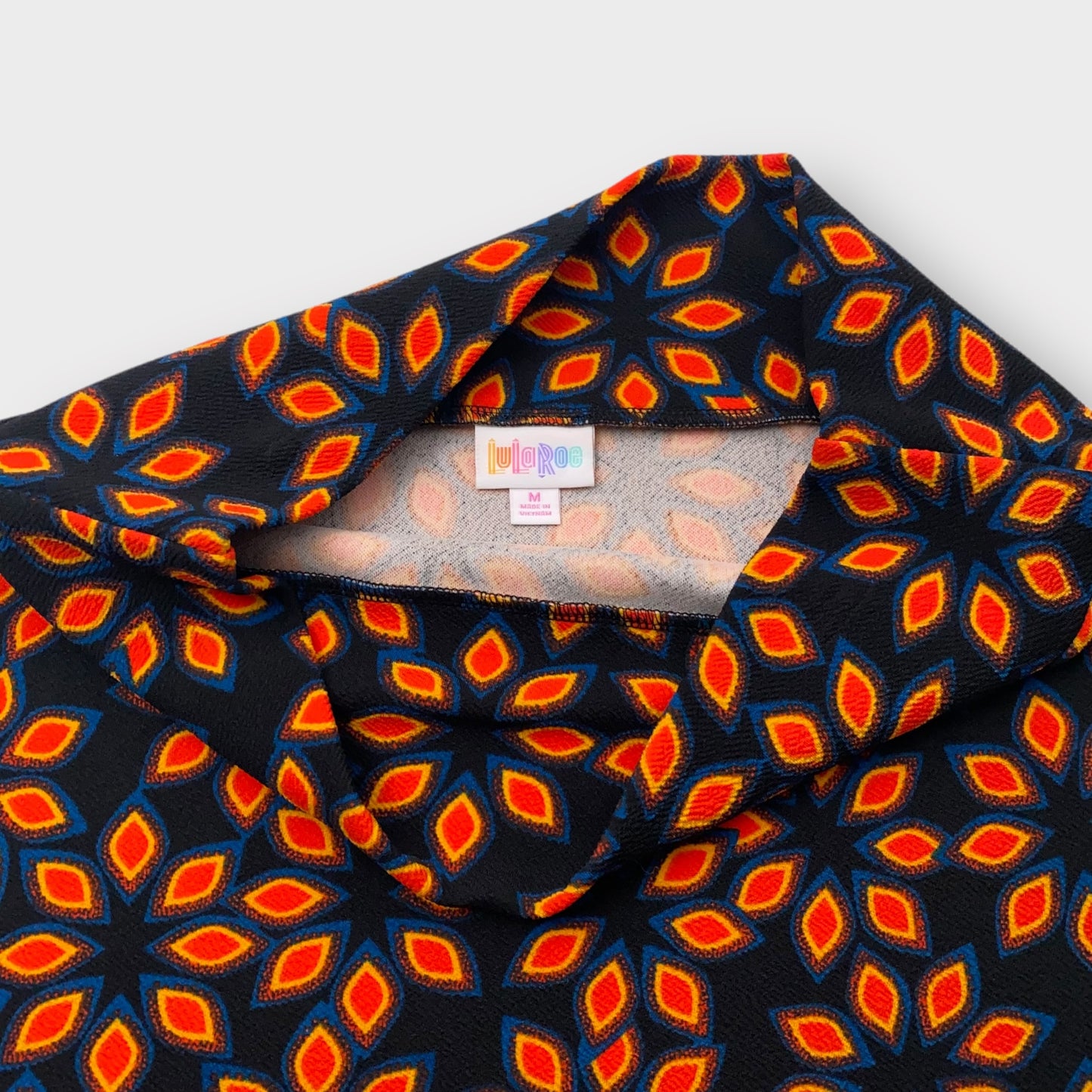 LuLaRoe Cassie Pencil Skirt - Black & Orange Geometric Floral - Women's M (8-12) - NWT