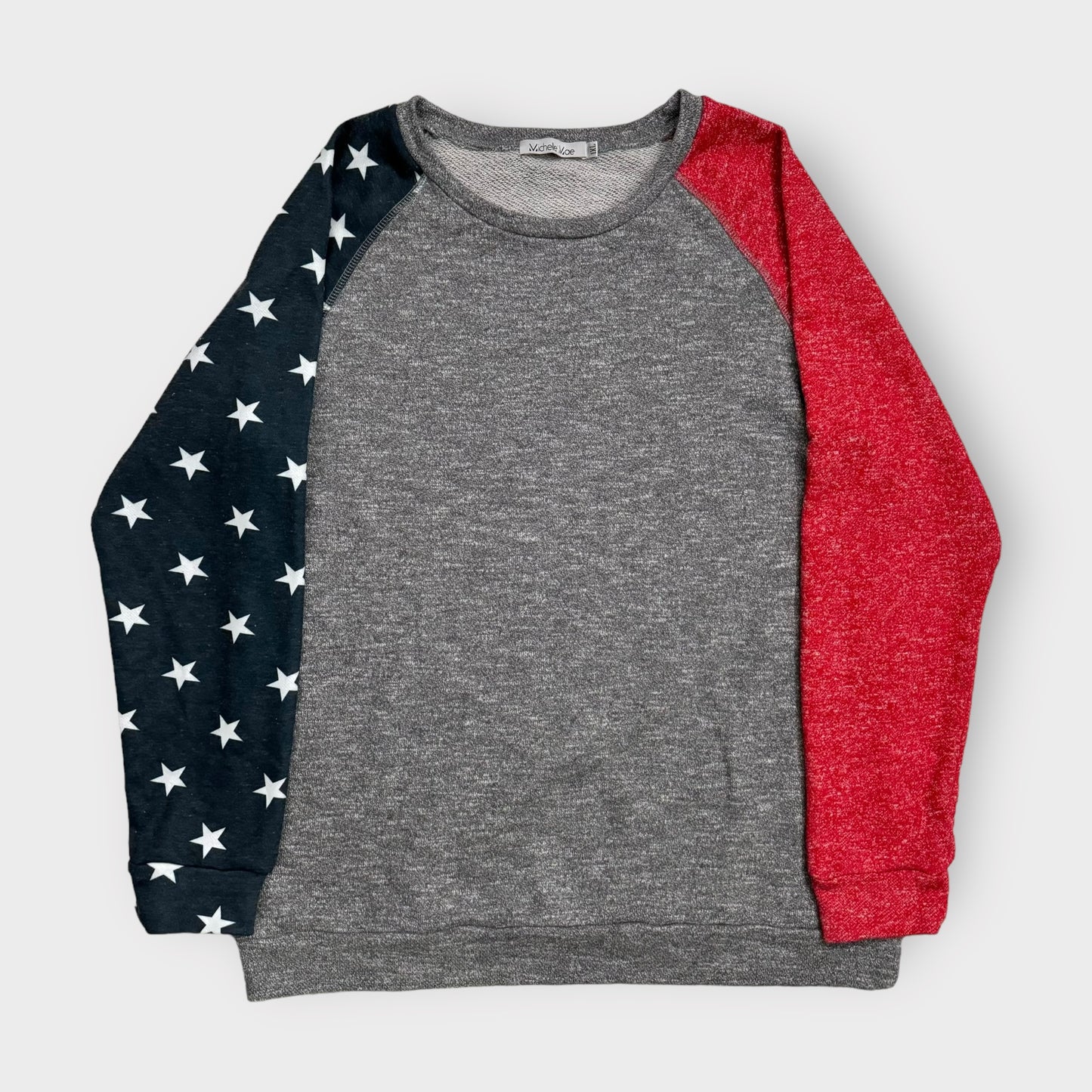 Michelle Mae Pullover Sweatshirt | 1XL | Gray/Red/Blue Stars | GUC