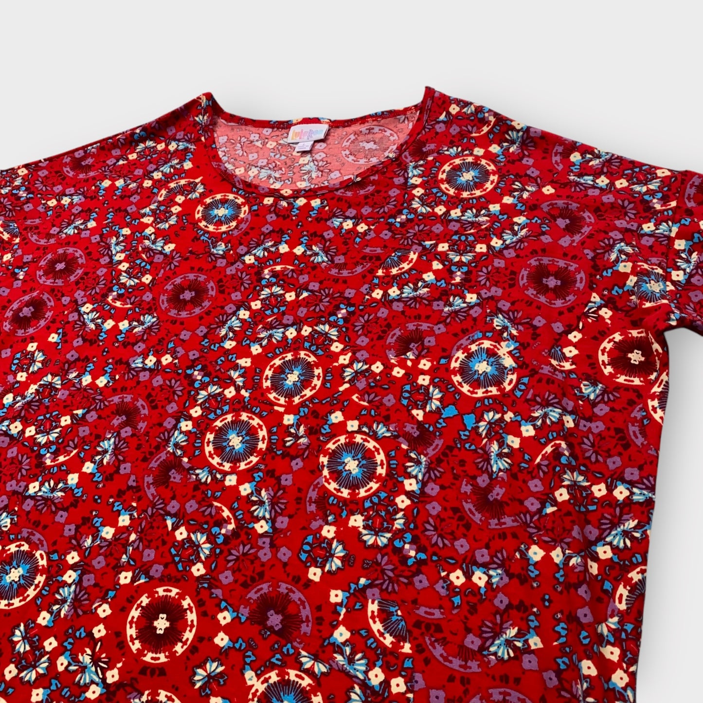 LuLaRoe Irma S/S High-Low Tunic - Red Floral Ornate Print - Women's L (14-16) - NWT