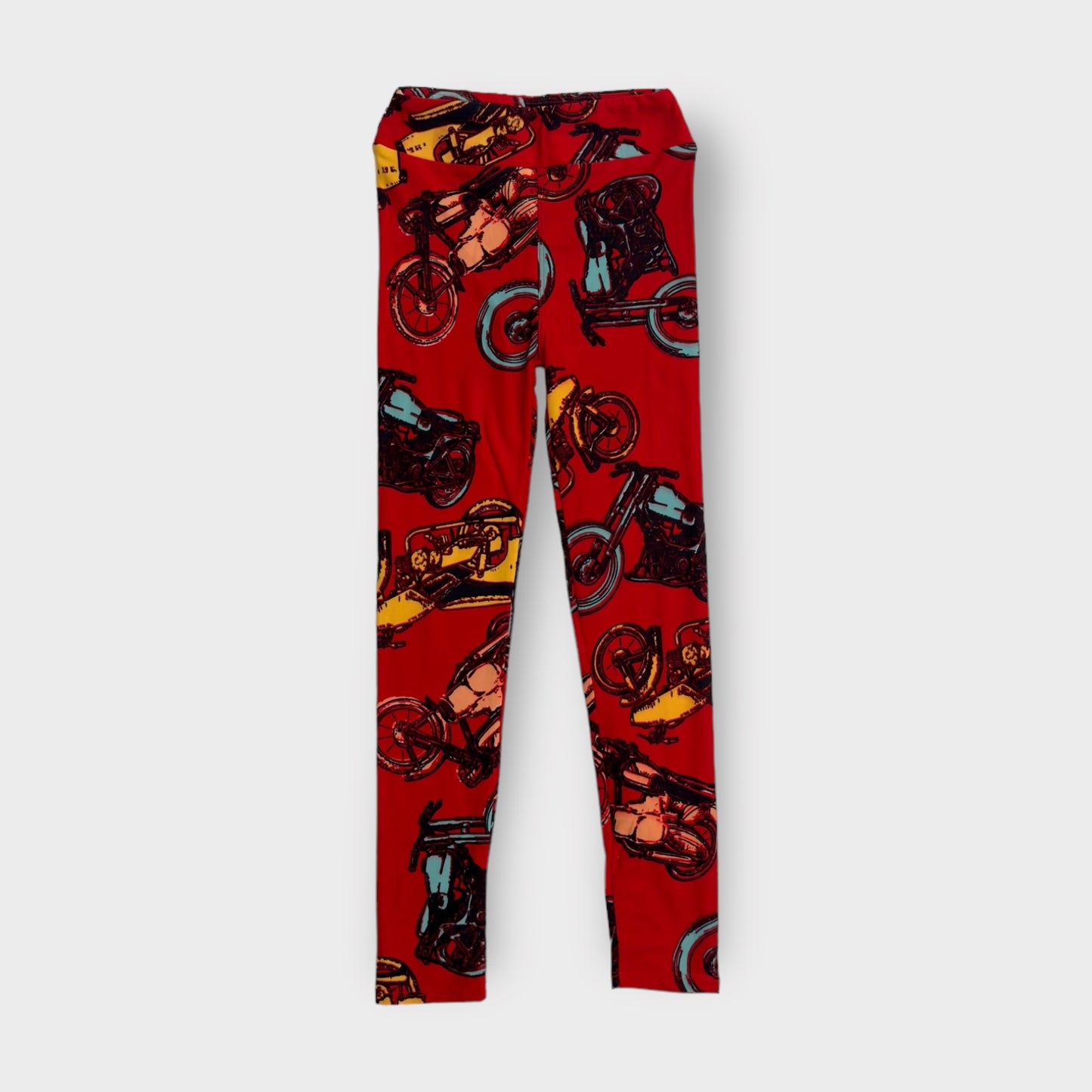 LuLaRoe Kids Leggings | L/XL (8-14) | Red w/Motorcycles | Buttery Soft | New