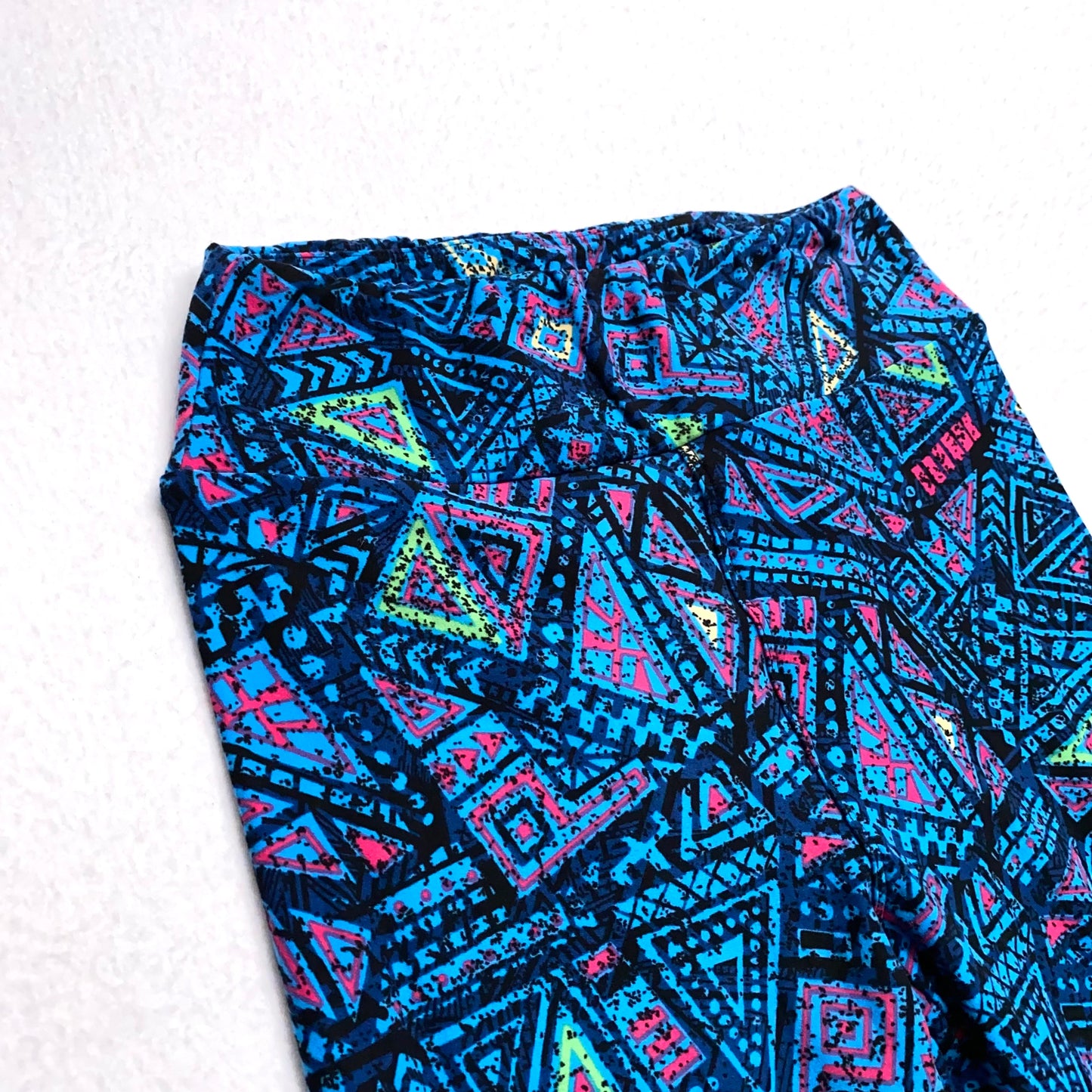 LuLaRoe Womens Leggings | One Size (0-10) | Blue Multicolor Geometric Print | Soft Stretch Knit