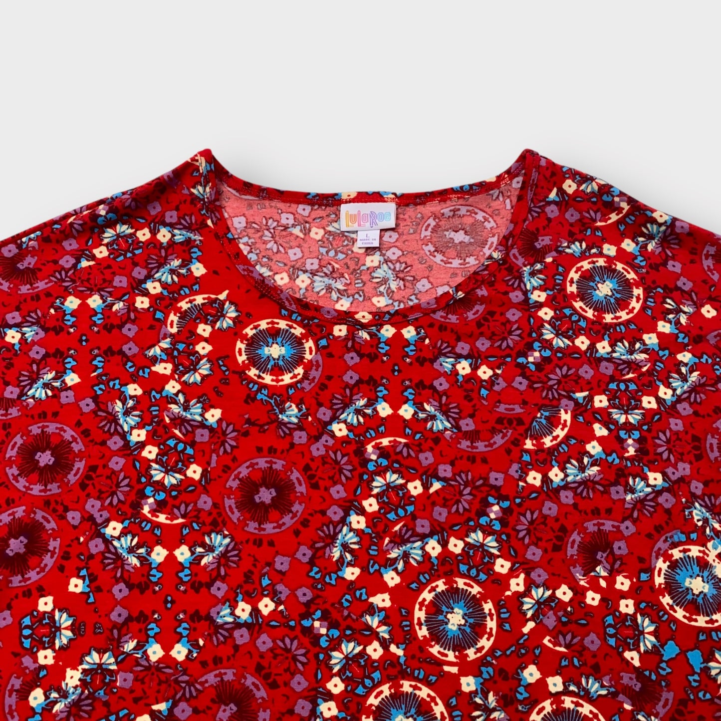 LuLaRoe Irma S/S High-Low Tunic - Red Floral Ornate Print - Women's L (14-16) - NWT