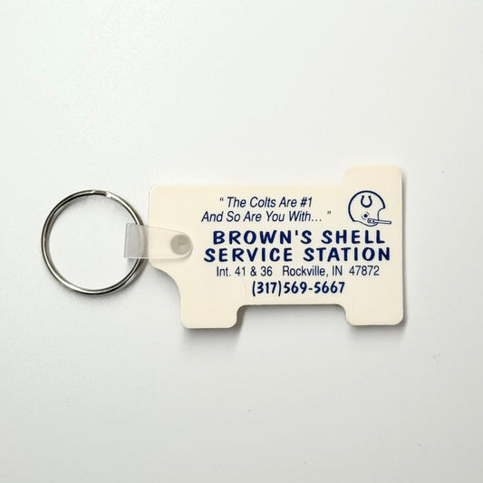 Rockville, IN ‘Brown’s Shell Station/Colts 1991 Schedule’ Keychain Key Ring White Rubber #1