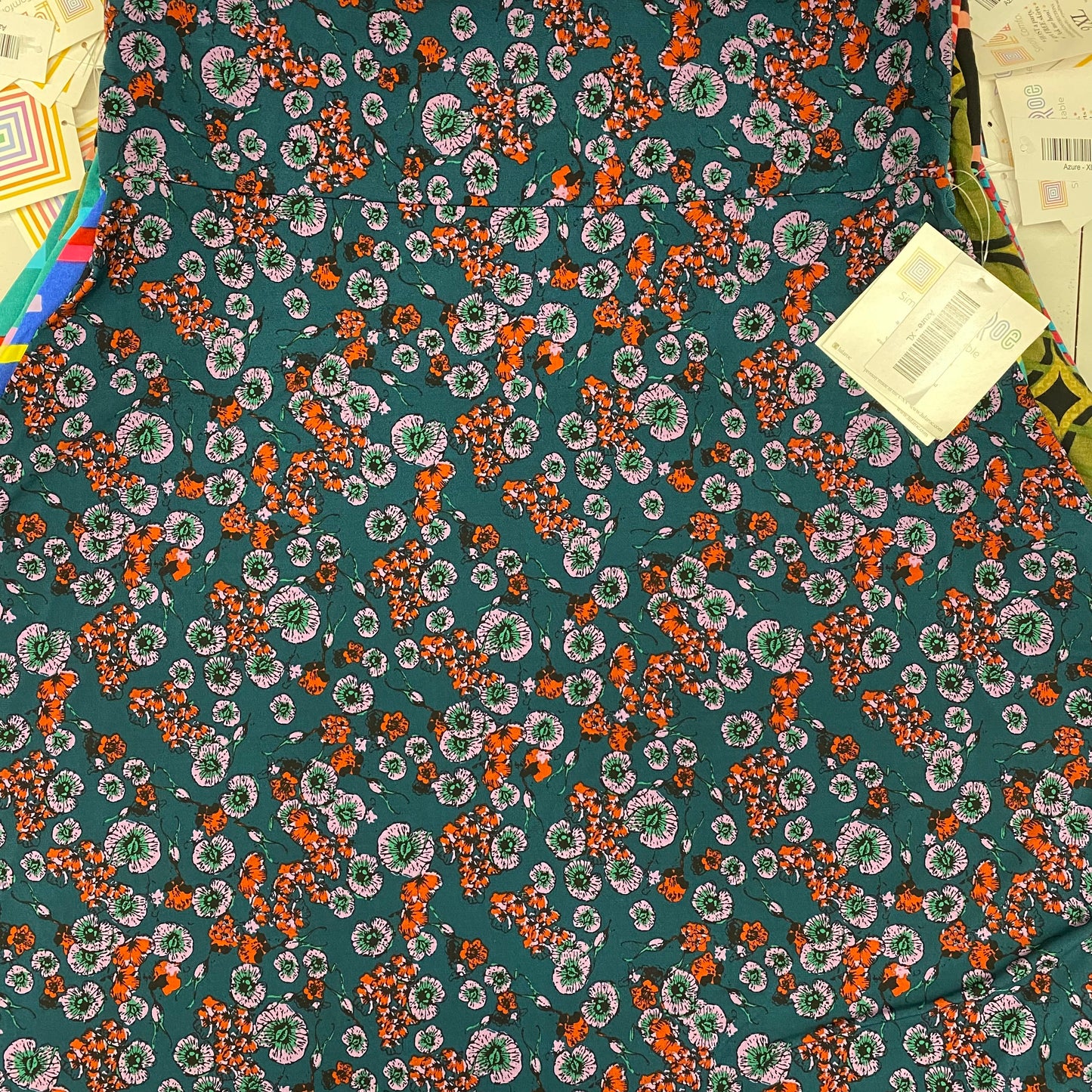 LuLaRoe Womens XL Green/Orange/Pink Floral Print Azure Skirt NWT*