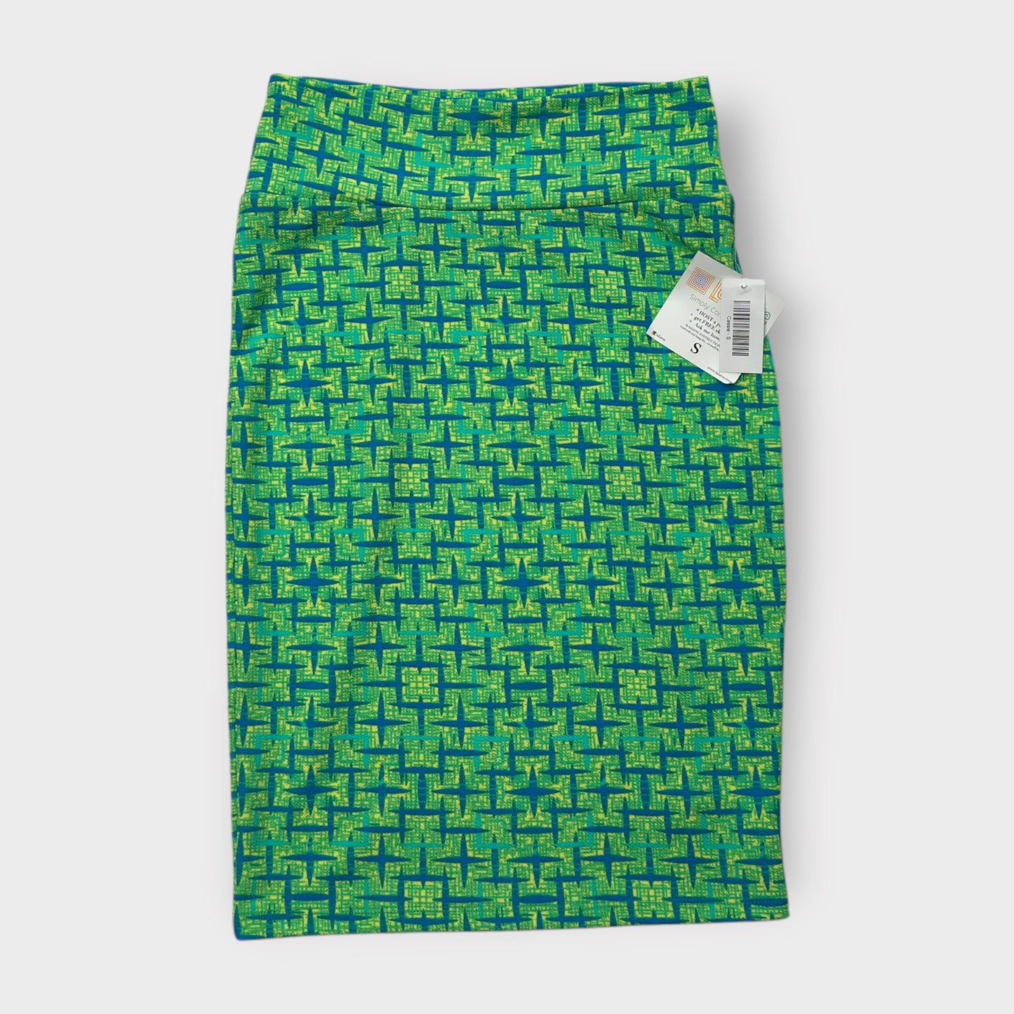 LuLaRoe Cassie Pencil Skirt - Green and Blue Hash Pattern - Size S (4-6) - NWT