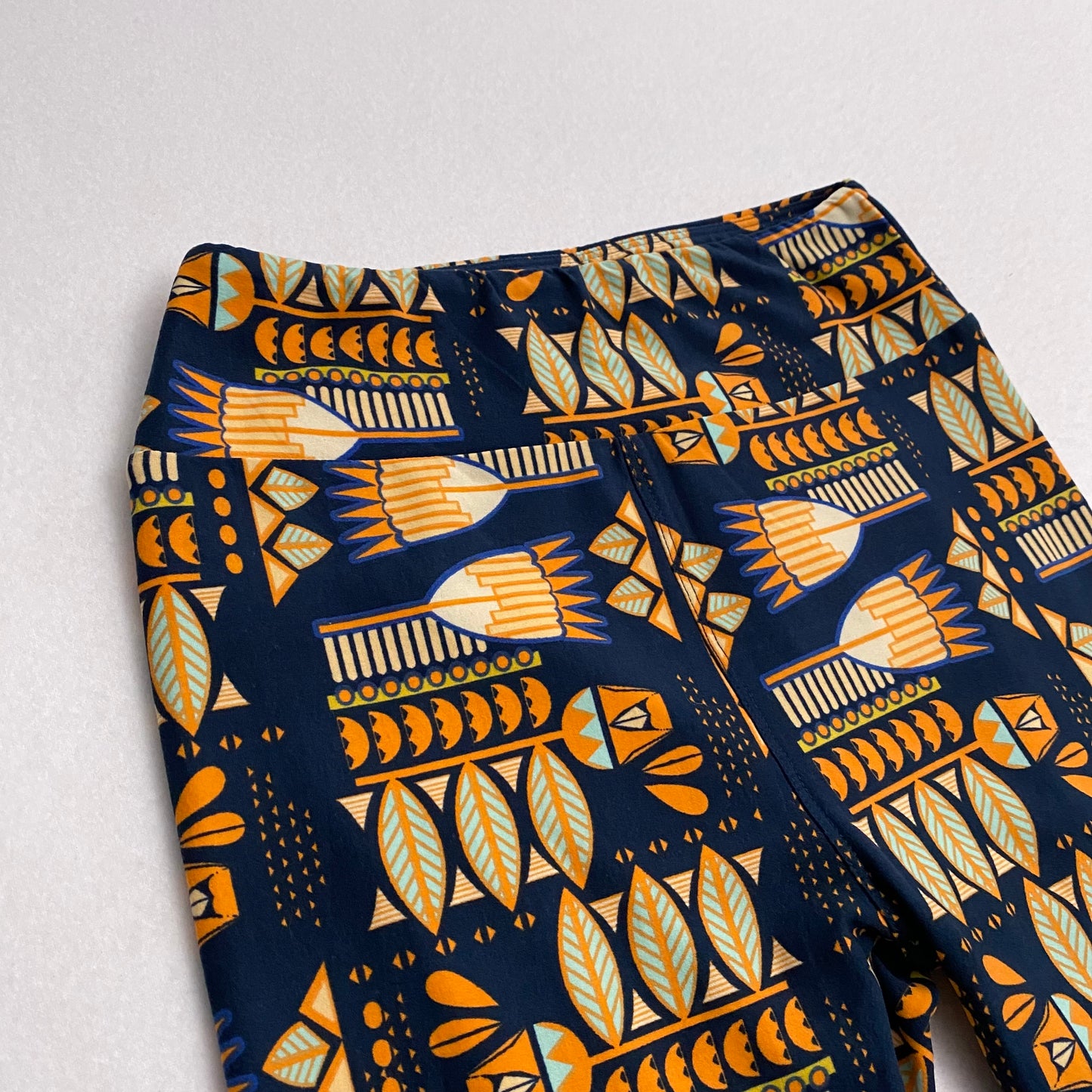 LuLaRoe Leggings | OS (2-10) | Navy Blue/Yellow Tribal print | Buttery Soft | New