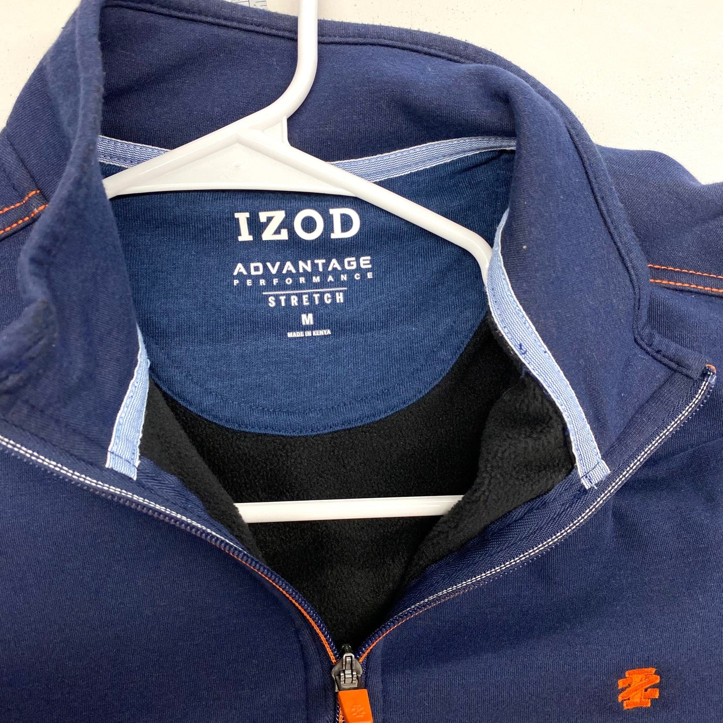 Trendy Izod Mens Size M Blue/Orange/Gray 1/4 Zip Pullover Sweater Soft Cotton L/s Pre-Owned