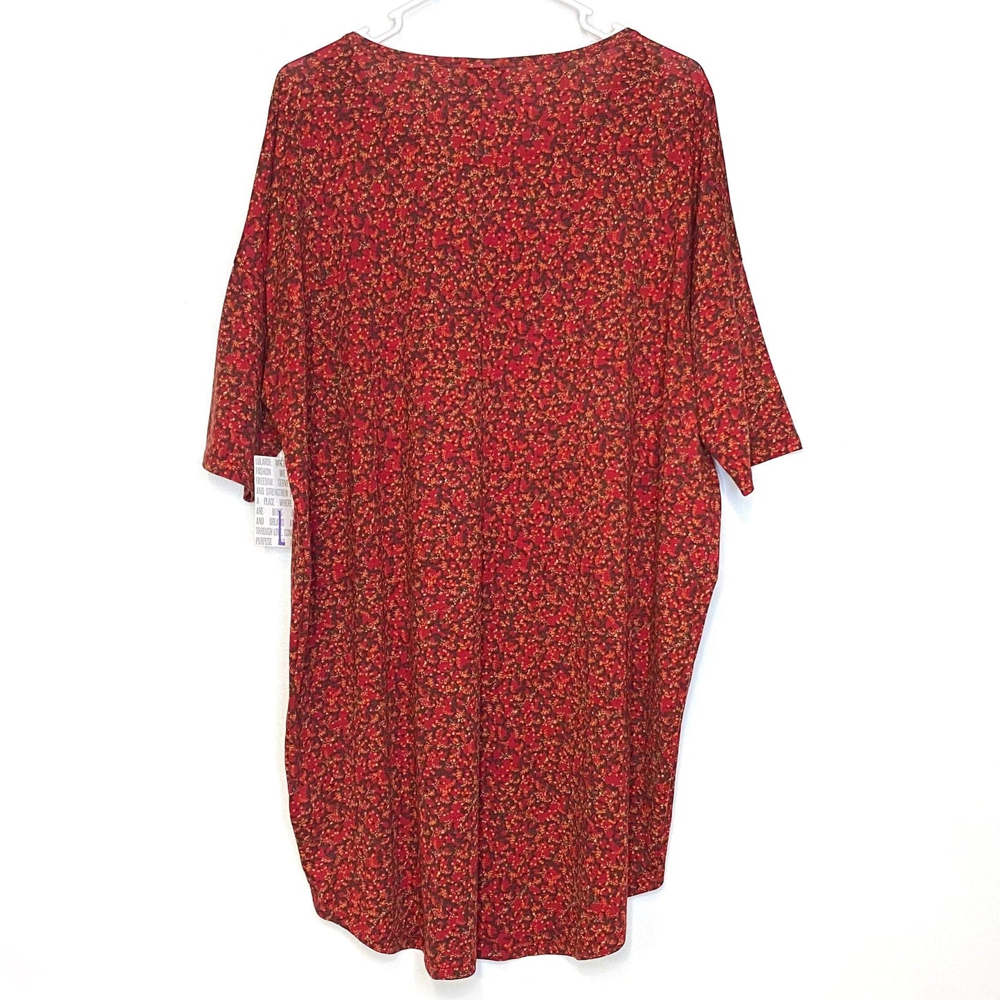 LuLaRoe Womens L Irma Orange/Red Ditsy Floral Pattern S/s Tunic Top NWT