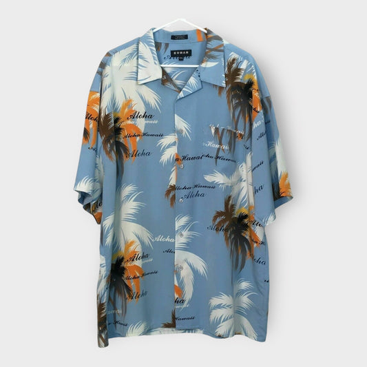 Koman Men's Hawaiian Shirt - Light Blue Floral Palm Print - Size XXL