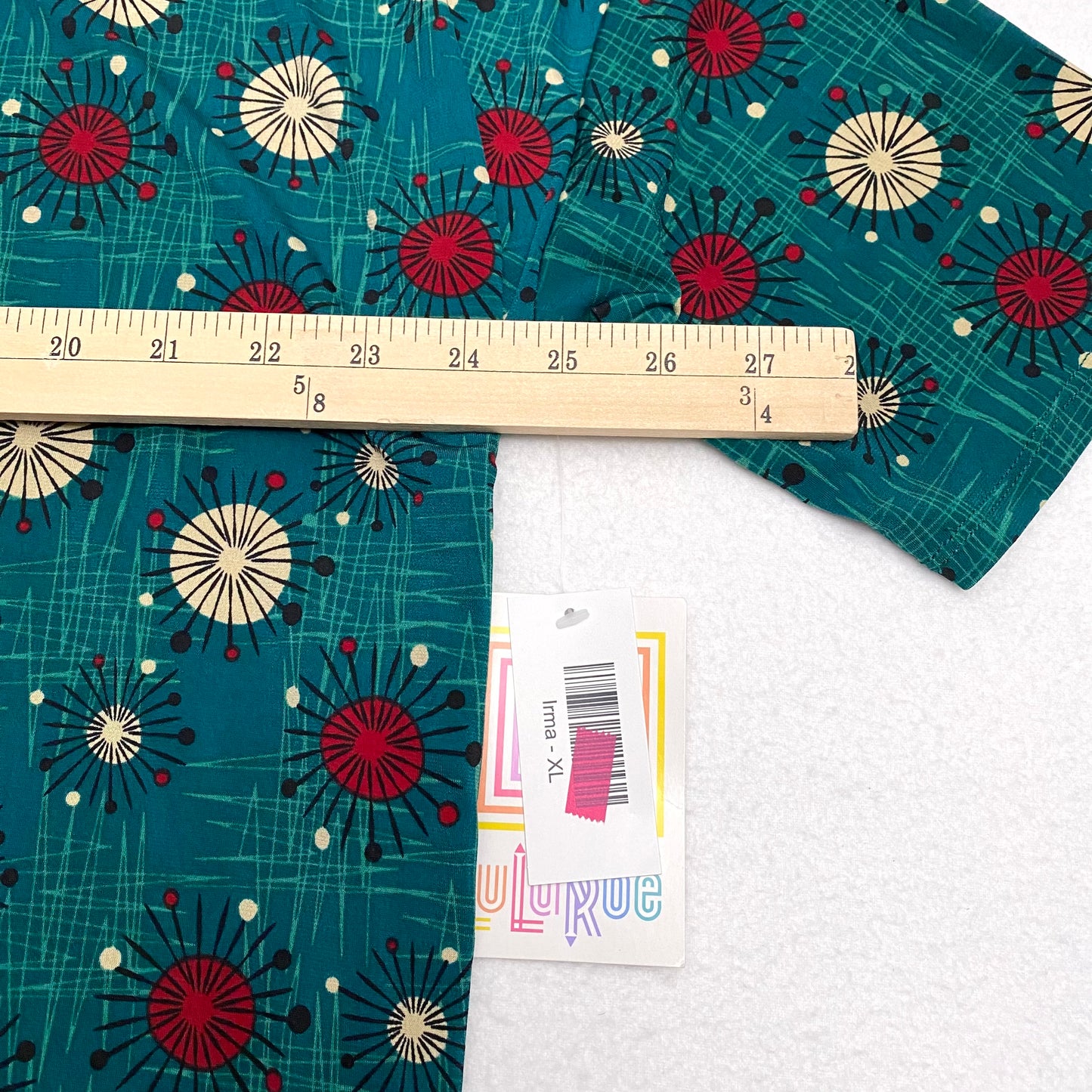 LuLaRoe Irma High-Low S/s Tunic | XL (18-20) | Green Retro Abstract Pattern | NWT