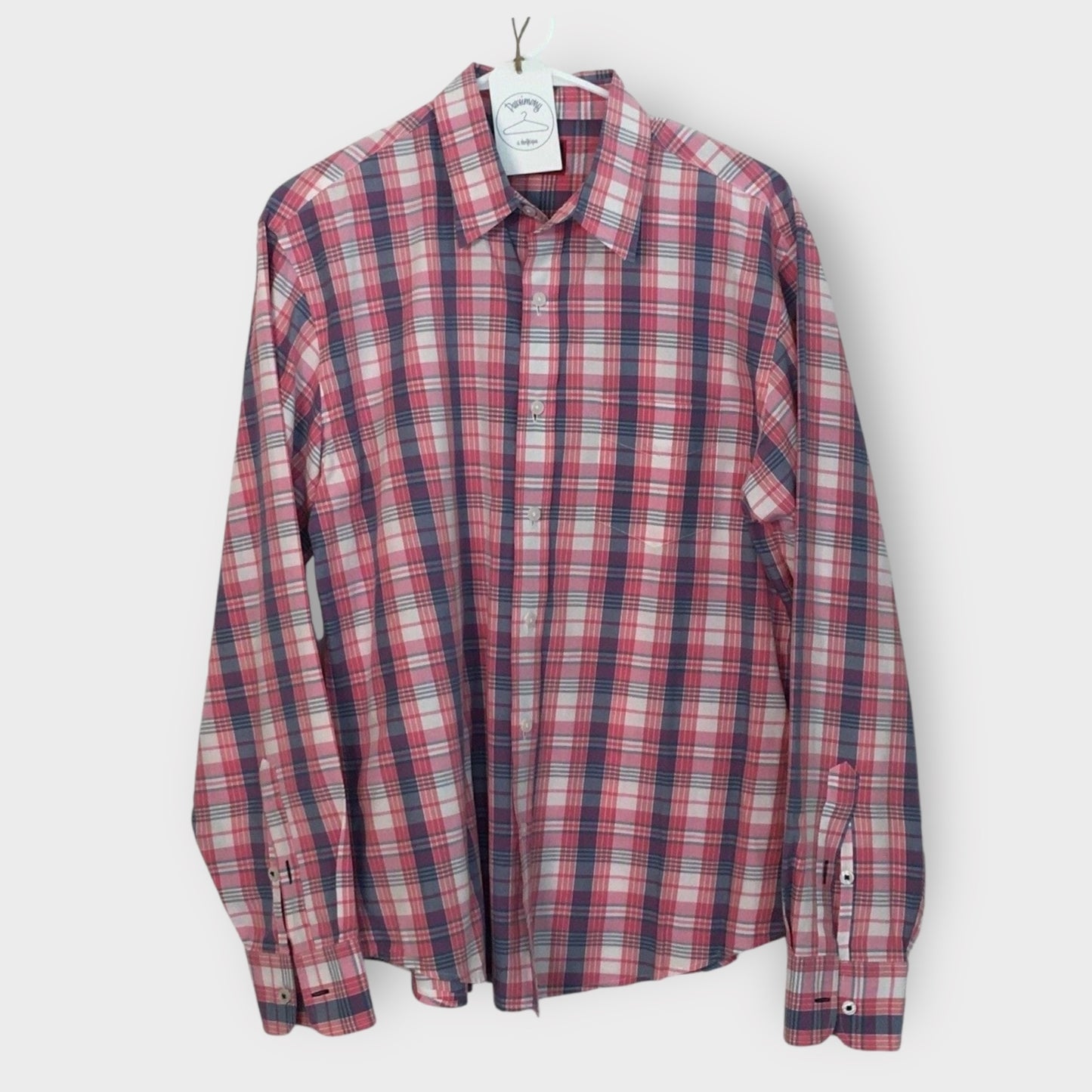 UNTUCKit Mens Wrinkle-Free Button-Up Shirt | Size M | Pink/White Plaid | EUC