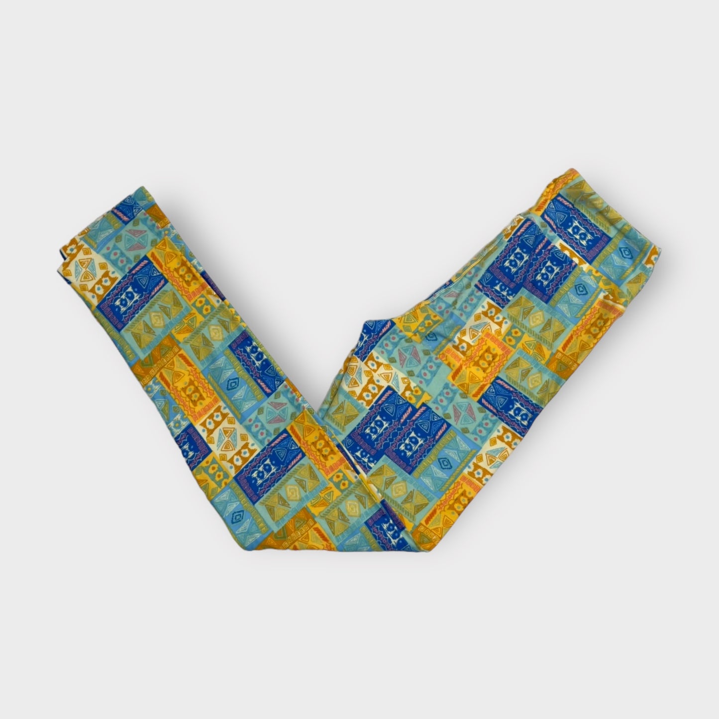 LuLaRoe Juniors Leggings | Tween (00-0) | Yellow/Blue Tribal Patchwork Print | Buttery Soft | New