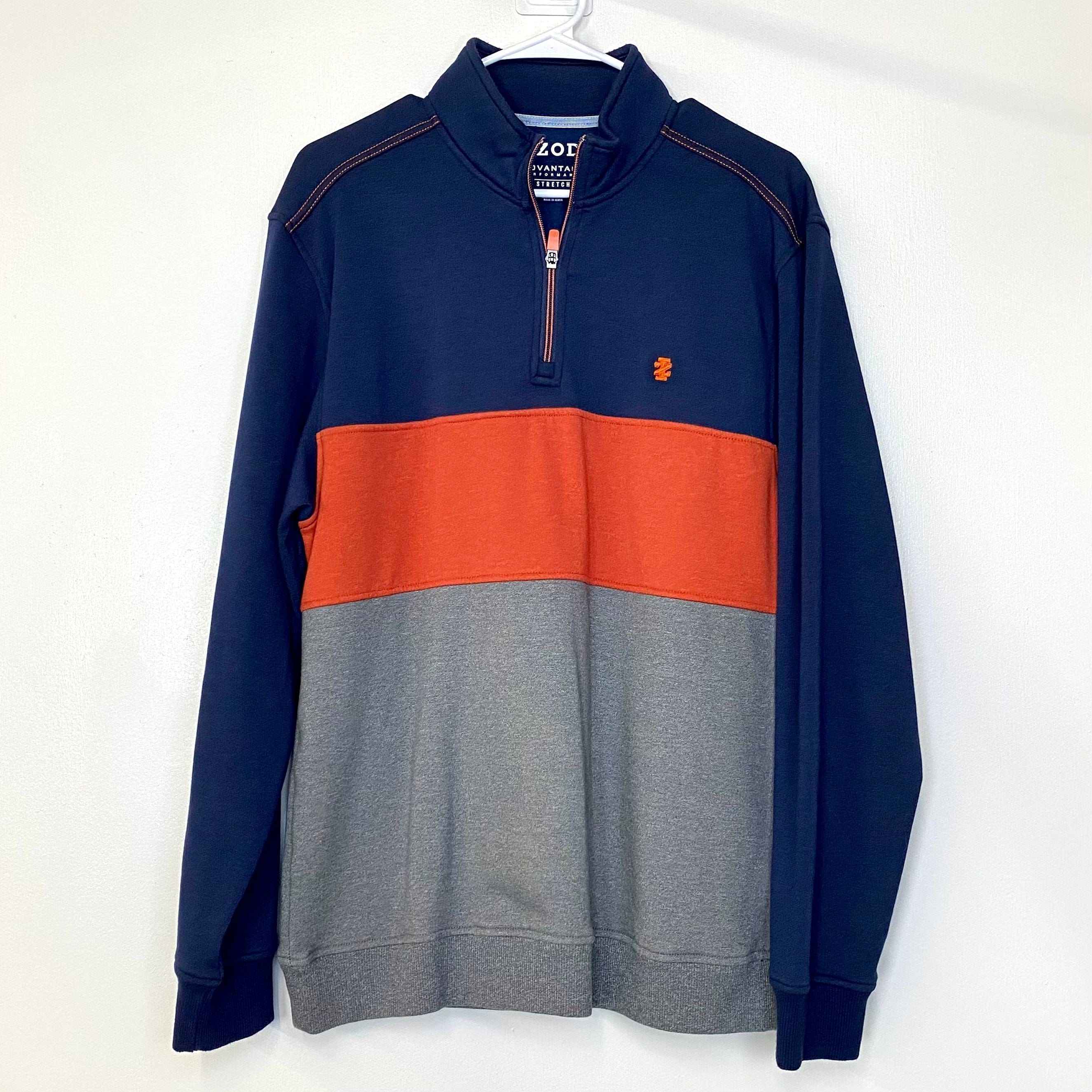 Trendy Izod Mens Size M Blue Orange Gray 1 4 Zip Pullover Sweater