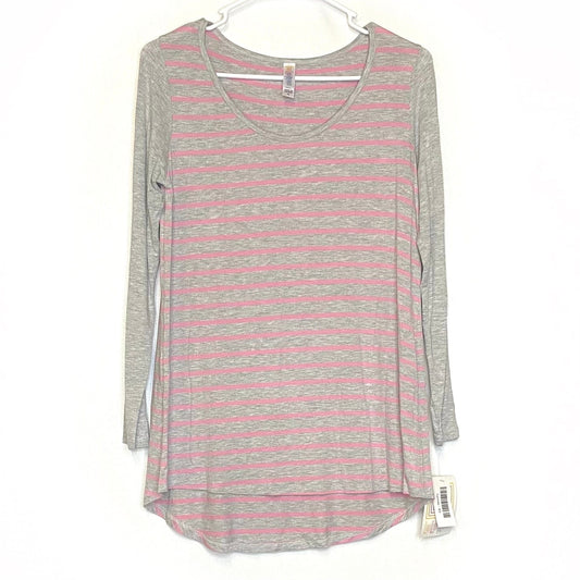 LuLaRoe Womens XS Light Gray/Pale Pink Stripes Lynnae L/s Activewear Top NWT