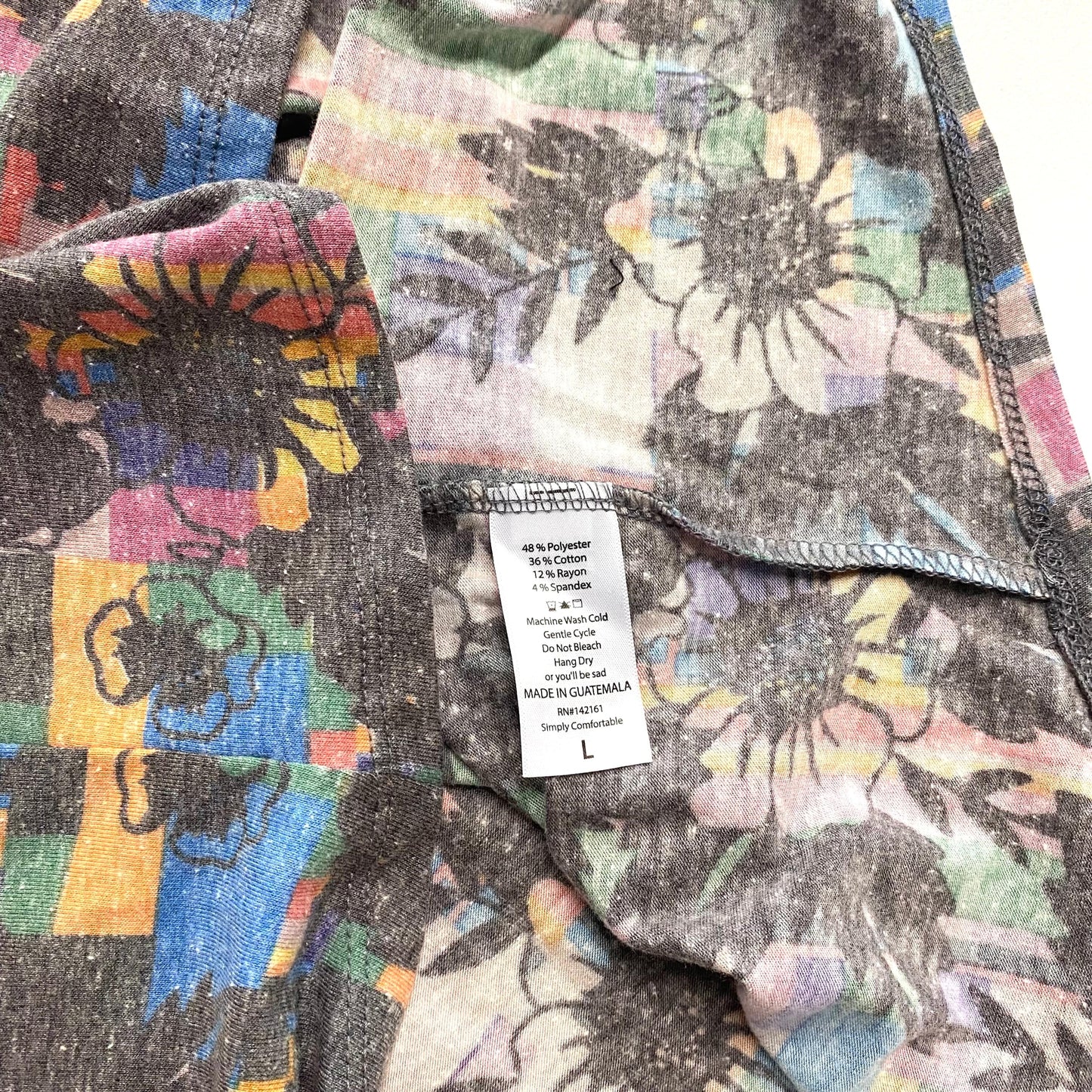 LuLaRoe Womens L Irma Multicolor/Gray Abstract/Floral Pattern S/s Tunic Top NWT