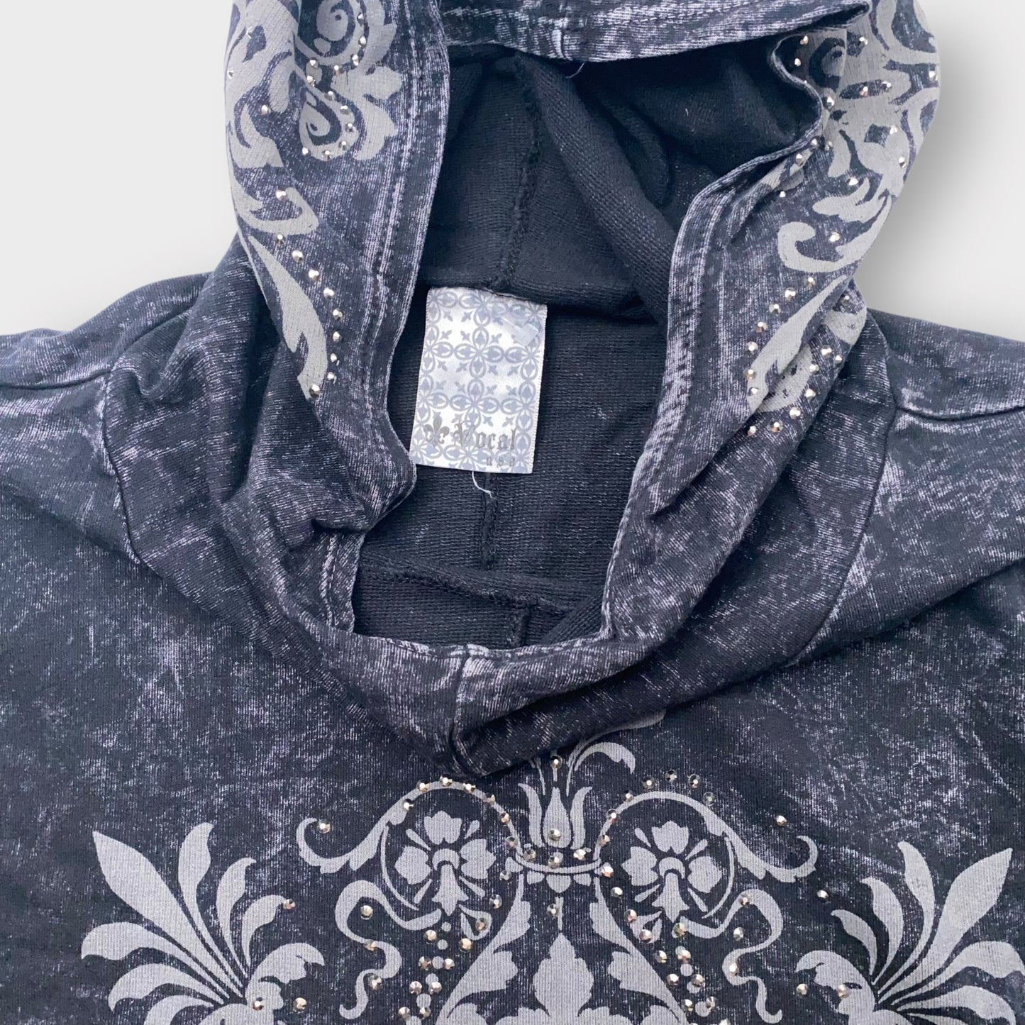 Vocal Women's Size S Black Acid-Washed Embellished Poncho Hoodie